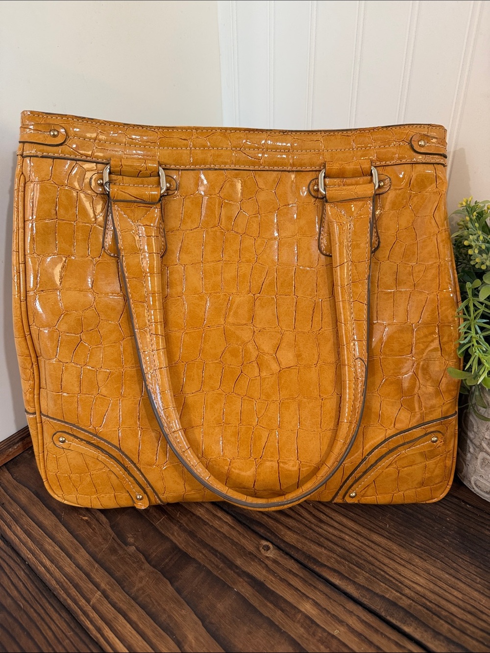 Liz Claiborne Large Mustard Crocodile Tote
